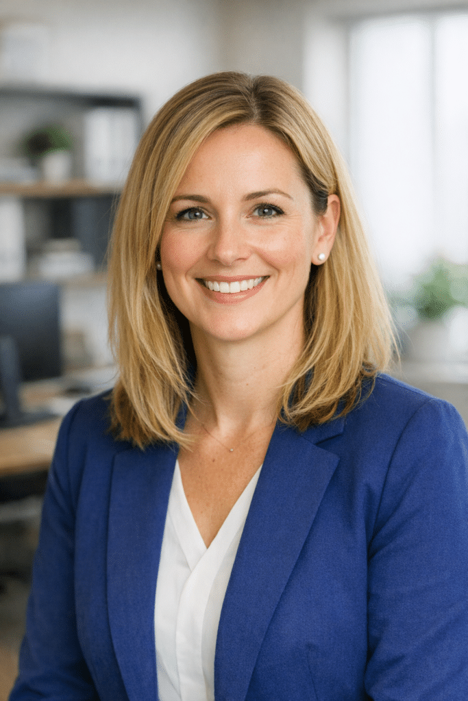 A warm, professional headshot-style portrait of a friendly accountant or financial advisor specialising in the Accountants industry, for We are called Tax Digital. We are Making Tax Digital specialists as well as a team of qualified accountants. The brand is professional and modern. The site is built to be PSEO to generate leads.. Approachable, office background, natural lighting, no text.